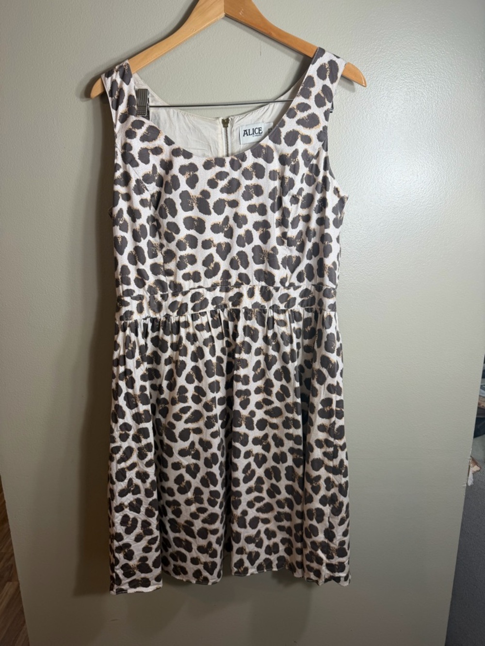 Alice by Temperley Leopard Print Fit & Flare Dress US 12 Cotton Sleeveless